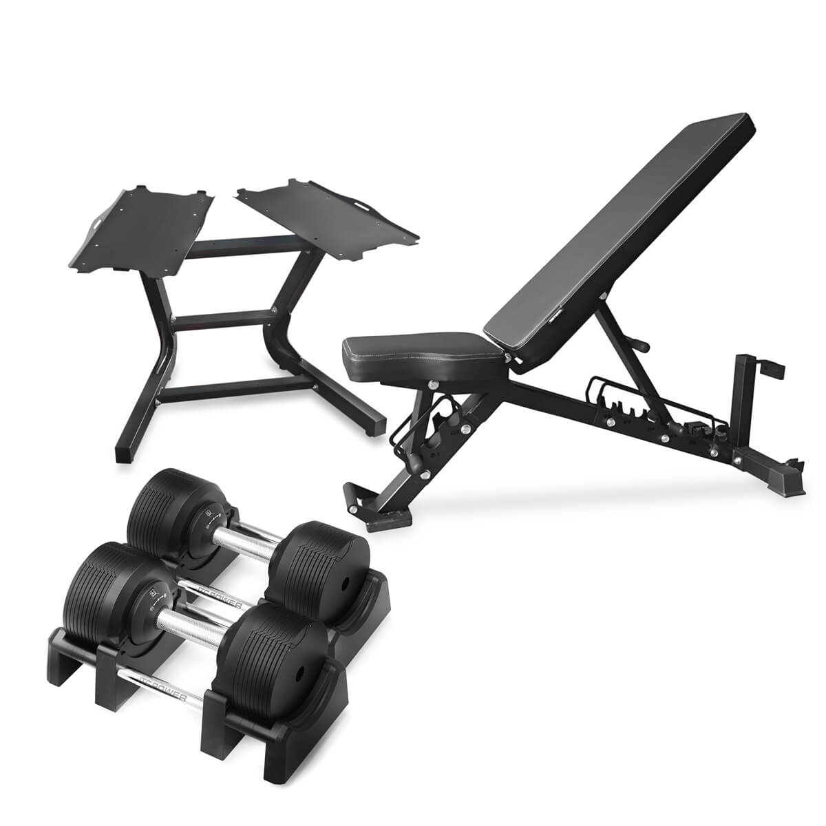 Tjek Håndvægtpakke 32,5 kg AB100, Håndvægte, rack og bænk hos SportGymButikken.dk