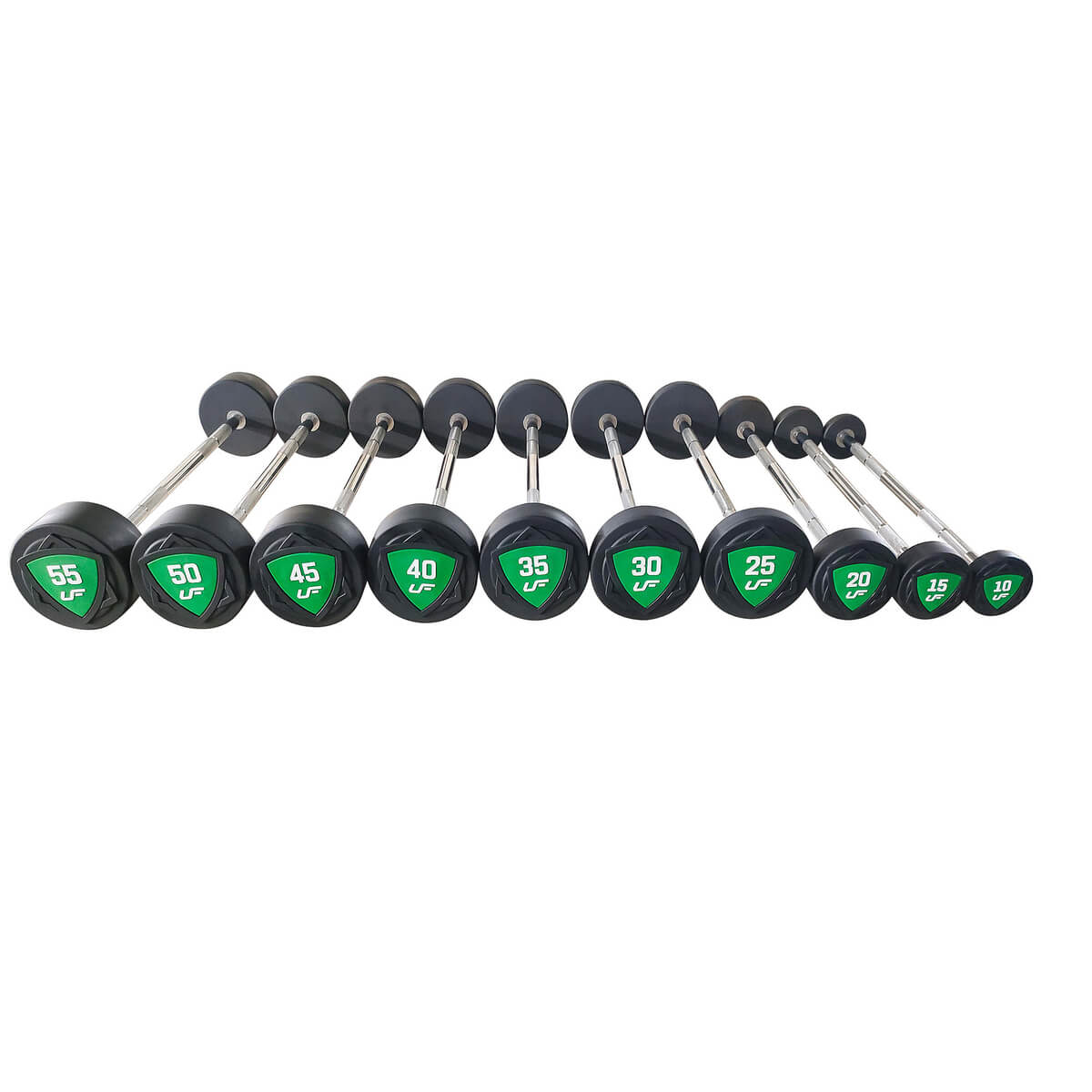 Faste vægtstænger, 10 st: 10 – 55 kg