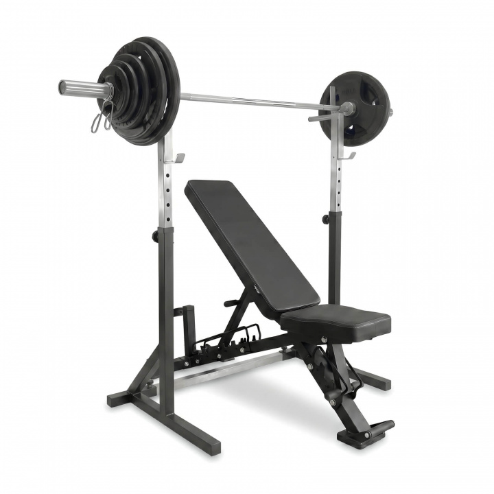 Se bænk, stativ og tri-greb vægtstangssæt 87,5 kg, JTC Power hos SportGy