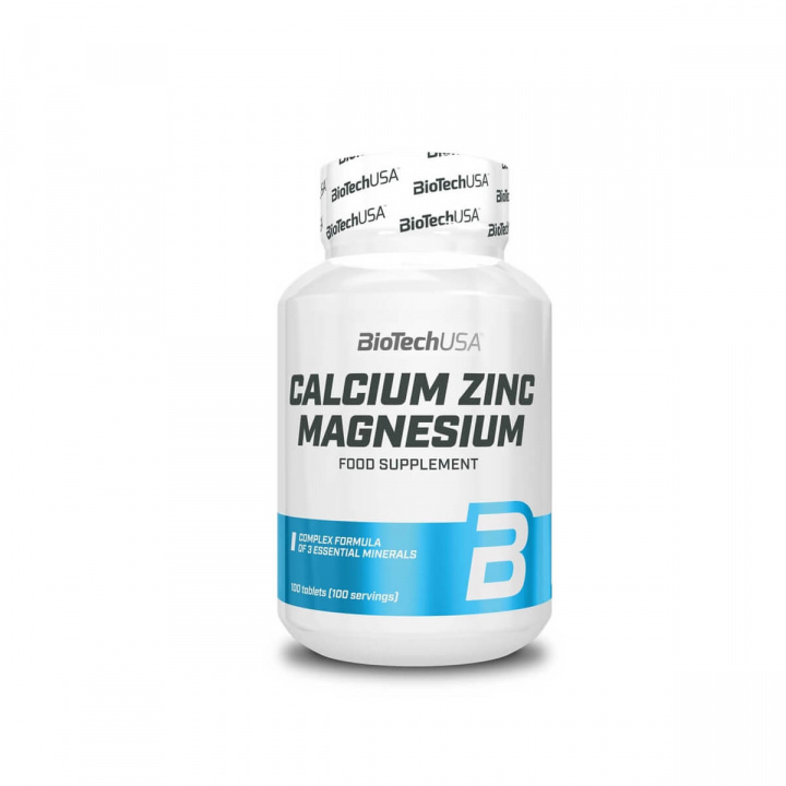 Tjek Calcium Zink Magnesium, 100 tabletter, BioTech USA på SportGymButiken.