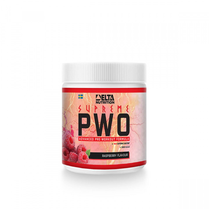 Delta Nutrition, Supreme PWO Raspberry, 300g i gruppen Kosttilskud / Ytelsesforbedrer & PWO hos Sportgymbutikken.dk (DN-0171R-R)