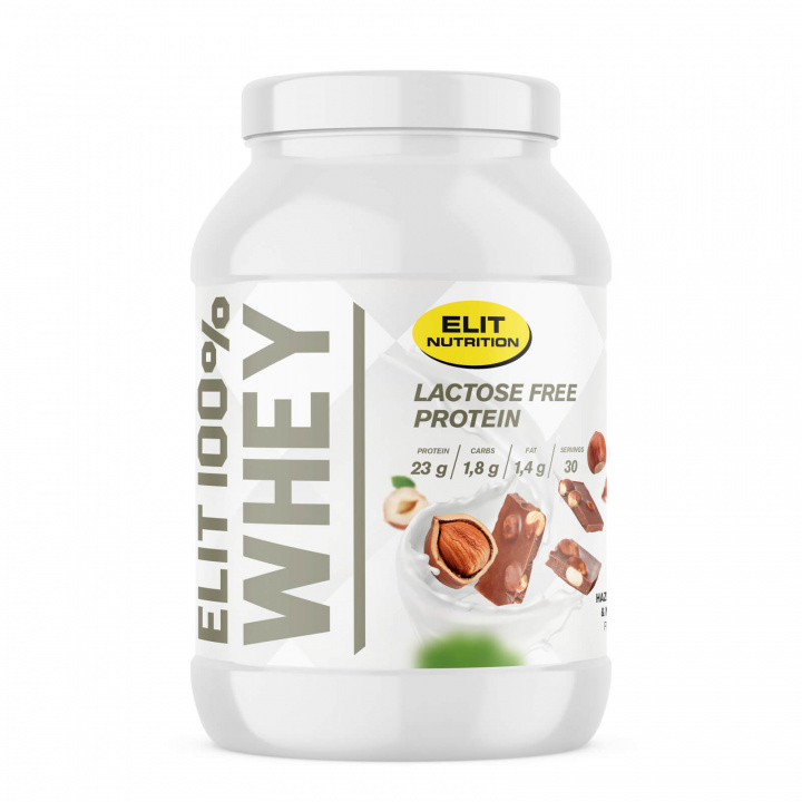 Tjek Elit 100% Whey, Laktosefri, 900 g, Hasselnød & Nougat hos SportGymButikken.dk