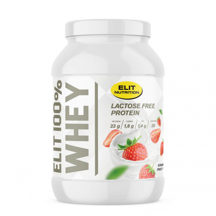 Tjek Elit 100 % Valle, Laktosefri, 900 g, Jordbærfrugt på SportGymButikken.dk