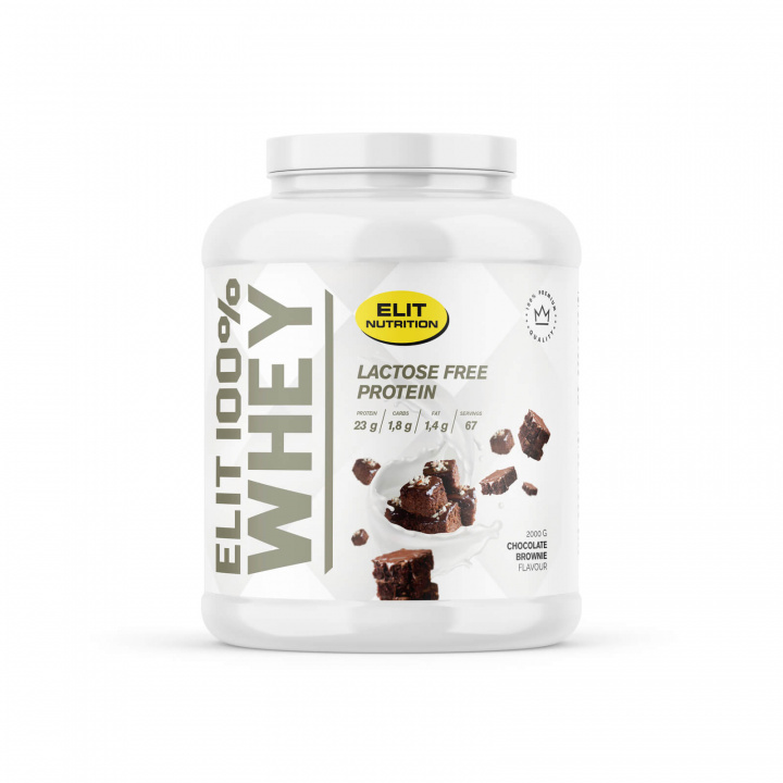 Tjek Elit 100% Whey, Laktosefri, 2000 g, Chokolade Brownie på SportGymButikken.dk