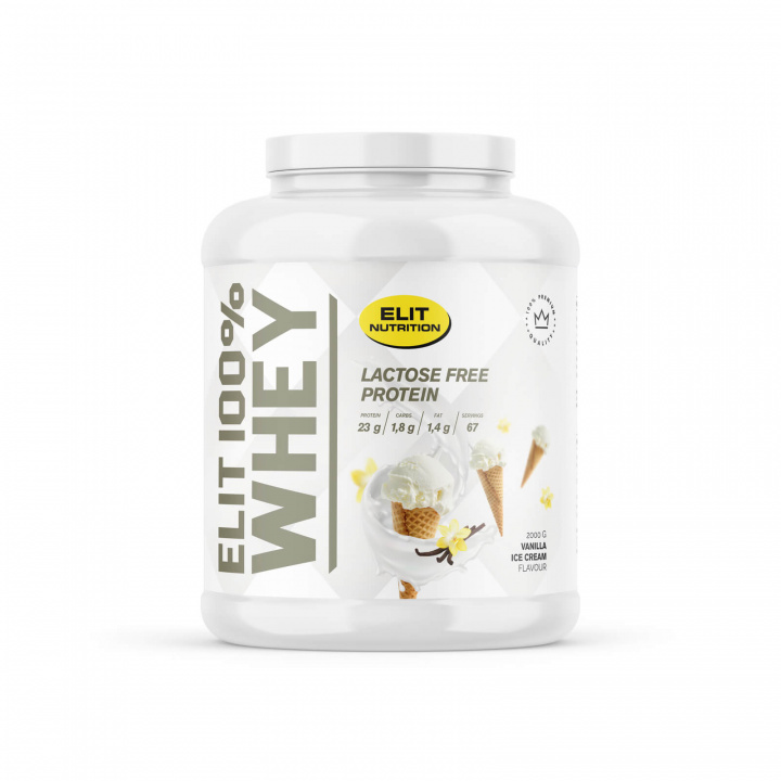 Tjek Elit 100% Whey, laktosefri, 2000 g, vaniljeis på SportGymButikken.dk