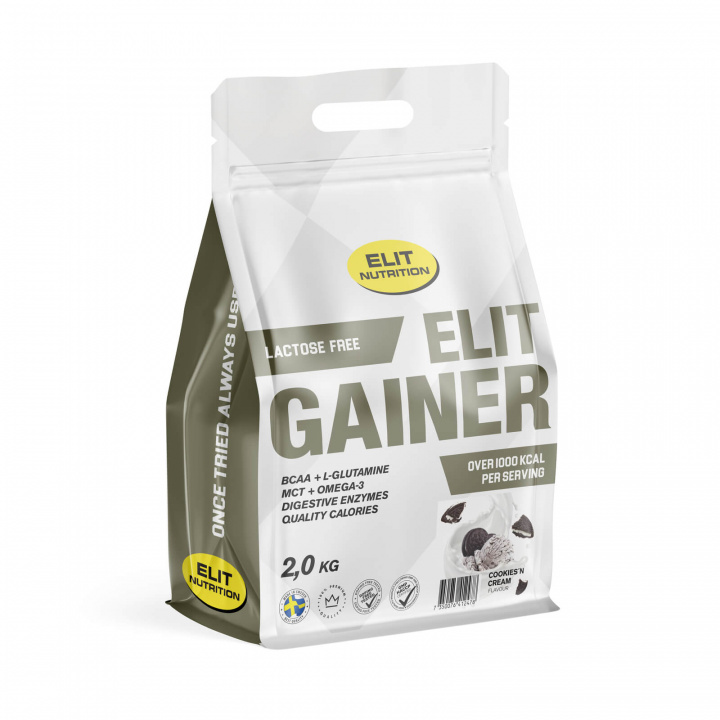 Se Elit Gainer, Laktosefri, 2000 g, Cookies ´n Cream på SportGymButikken.dk