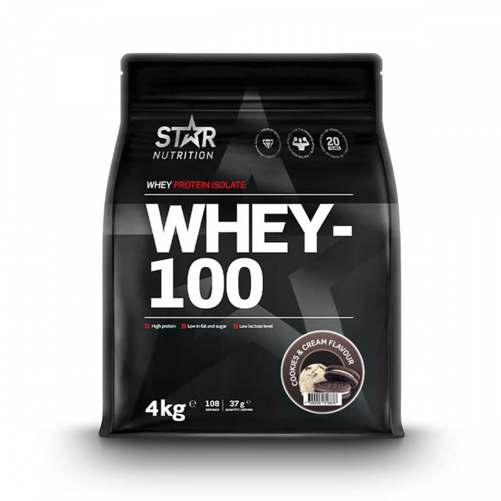 Tjek Whey-100, 4 kg, Cookies & Cream ud på SportGymButikken.dk