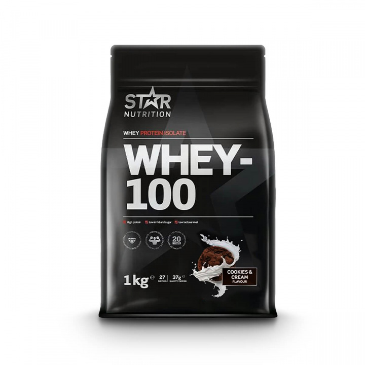 Tjek Whey-100, 1 kg, Cookies & Cream ud på SportGymButikken.dk