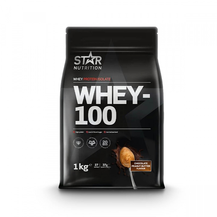 Tjek Whey-100, 1 kg, Chokolade Peanut Butter på SportGymButikken.dk