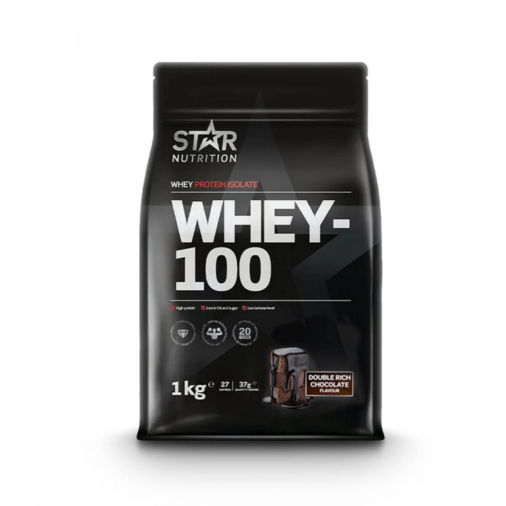 Tjek Whey-100, 1 kg, Double Rich Chocolate på SportGymButikken.dk