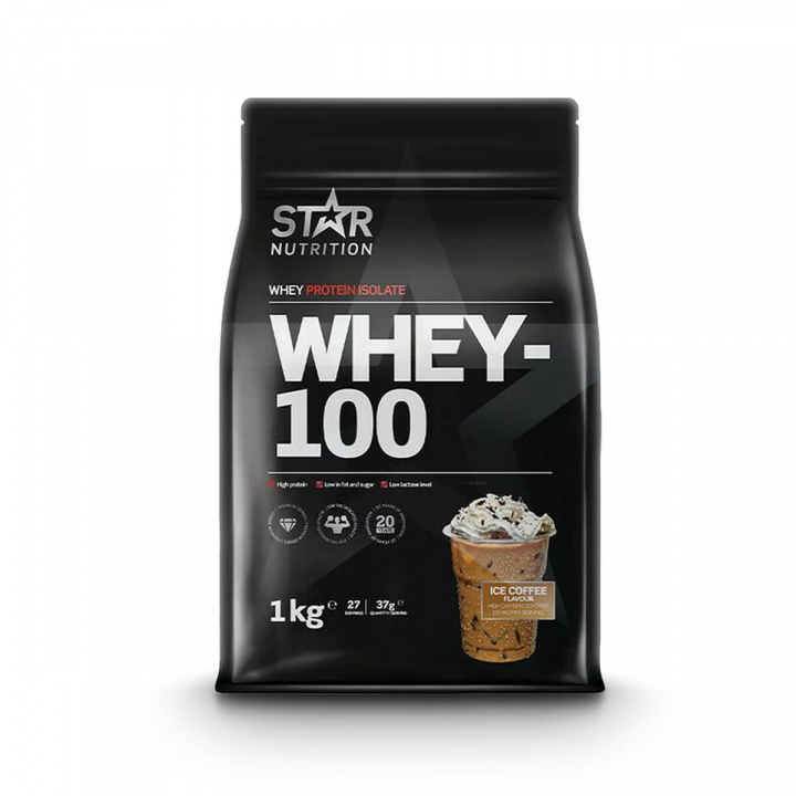Tjek Whey-100, 1 kg, Ice Coffee på SportGymButikken.dk