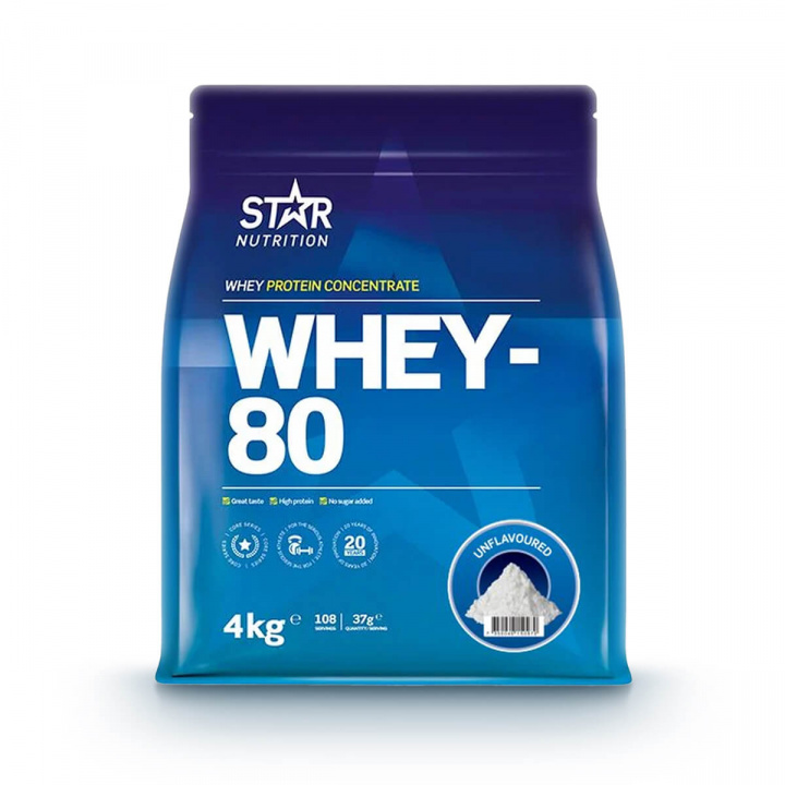 Tjek Whey-80, 4 kg, Natural på SportGymButikken.dk