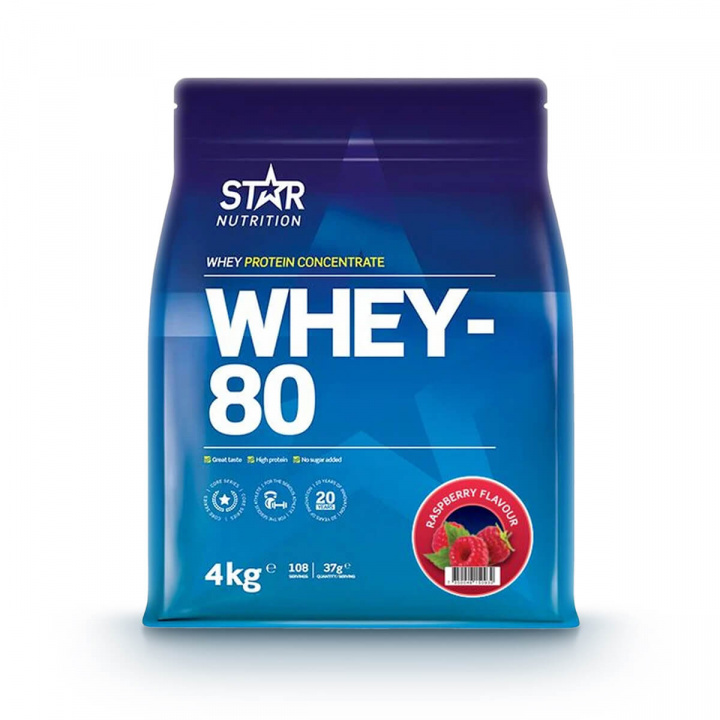 Tjek Whey-80, 4 kg, Raspberry på SportGymButikken.dk