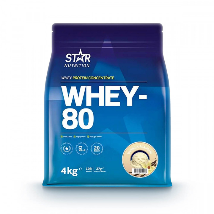 Tjek Whey-80, 4 kg, Vanilla ud på SportGymButikken.dk