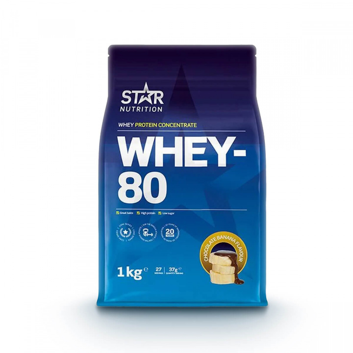 Tjek Whey-80, 1 kg, Chokolade Banan ud på SportGymButikken.dk