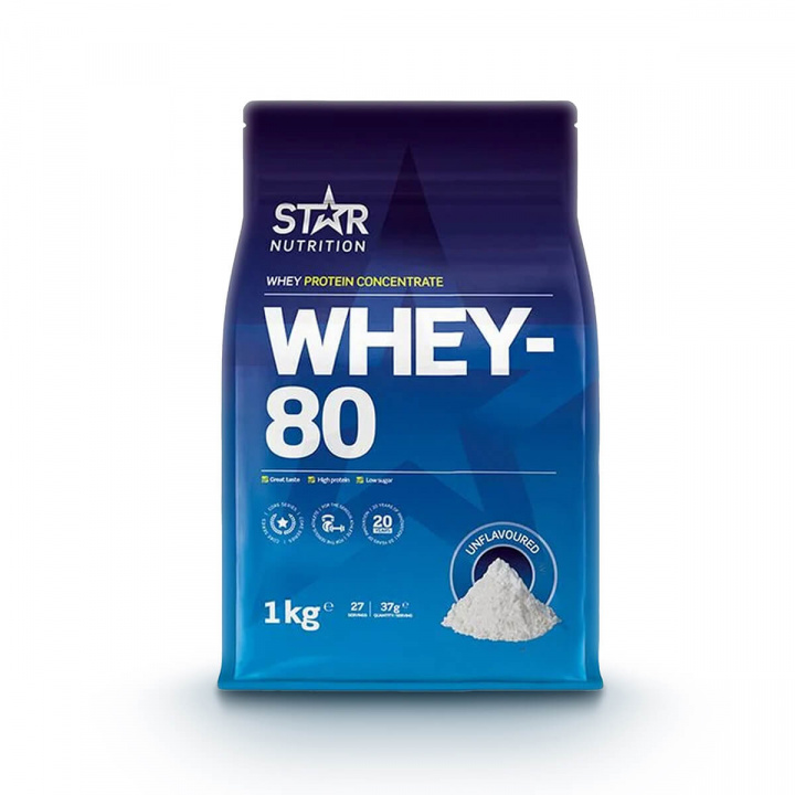 Tjek Whey-80, 1 kg, Natural på SportGymButikken.dk