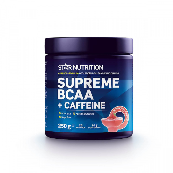 Supreme BCAA + Caffeine, 250 g, Strawberry Daquiri i gruppen Kosttilskud / Aminosyrer hos Sportgymbutikken.dk (FM-SN6692SD)