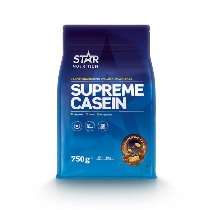 Tjek Supreme Kasein, 750 g, Chokolade Peanut på SportGymButikken.dk
