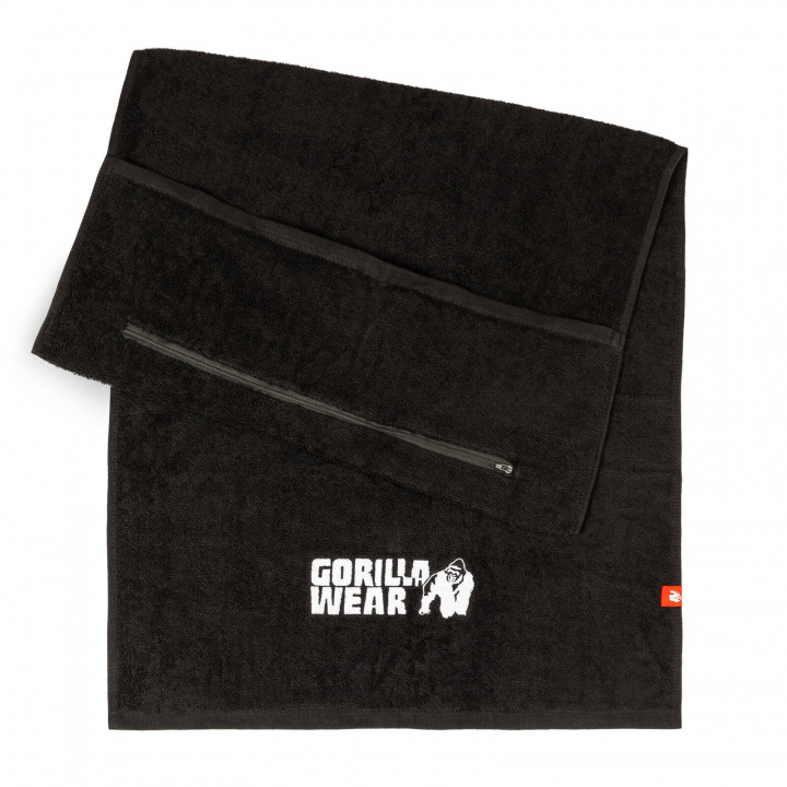 Tjek Zip Pocket Gym Towel, black, Gorilla Wear hos SportGymButikken.dk