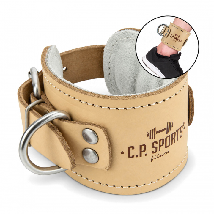 Ankle Cuff Leather, padded, natural i gruppen Styrke / Trækhåndtag / Fodmanchet hos Sportgymbutikken.dk (GW-G4-natural)