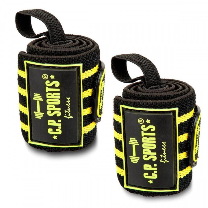 Strongman Wrist Wraps, 50 cm, black/yellow i gruppen Sport & Fitness / Træningstilbehør / Knæ- & Håndbind hos Sportgymbutikken.dk (GW-T20-1-blye)