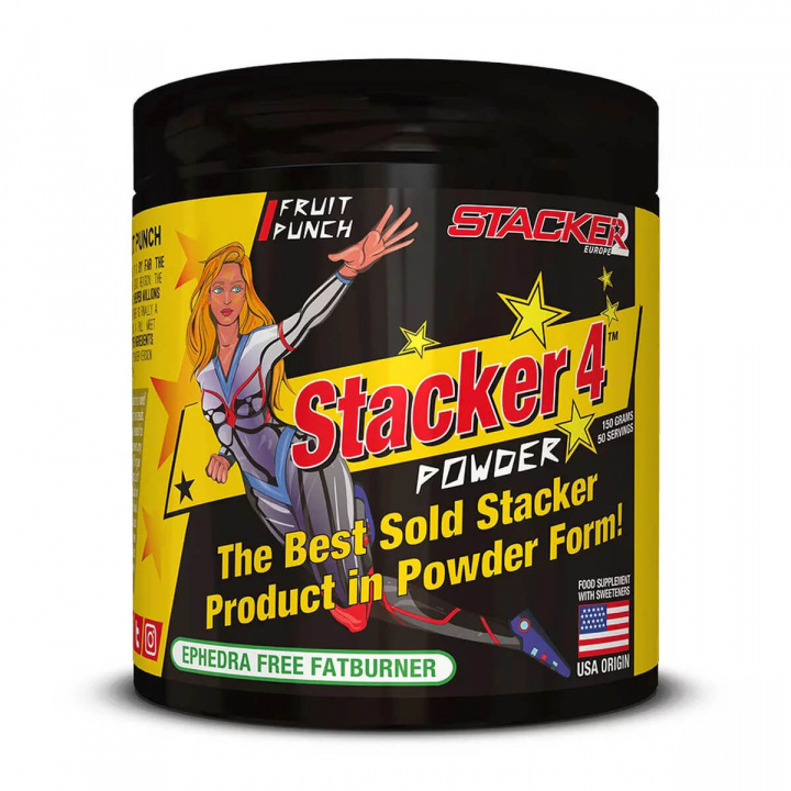 Tjek Stacker 4 Powder, 150 g, Fruit Punch på SportGymButikken.dk