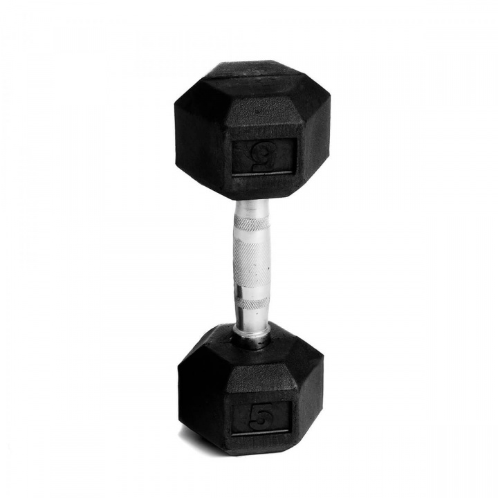 Tjek Hex håndvægtgummi, 5 kg, Abilica hos SportGymButikken.dk