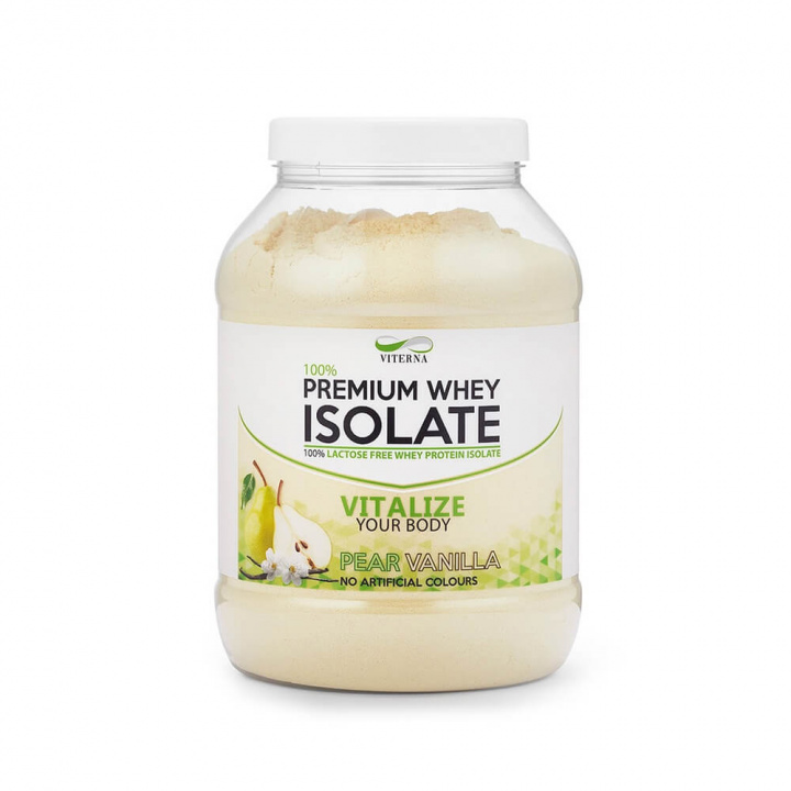 Tjek 100 % Premium Whey Isolate, 900 g, Vaniljepære hos SportGymButikken.dk